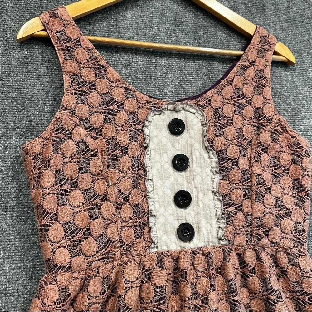 Knitted Dove crochet apron dress SMALL pockets buttons ruffles boho cottagecore - Picture 2 of 11